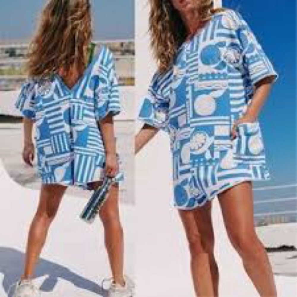 NWT FP Movement by Free People Printed Graphic Hot Shot Tee Shirt Romper S - Picture 4 of 8